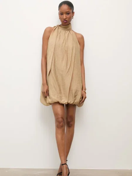 Answear.LAB sukienka bombka z lyocellem beżowa
