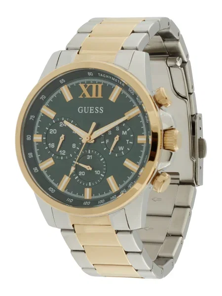 GUESS Ceas analogic WALKER auriu / verde pin argintiu