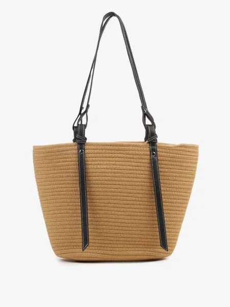 Ciemnobeżowa Szydełkowa Torebka Typu Shopper z Bawełny Mevonna beżowa