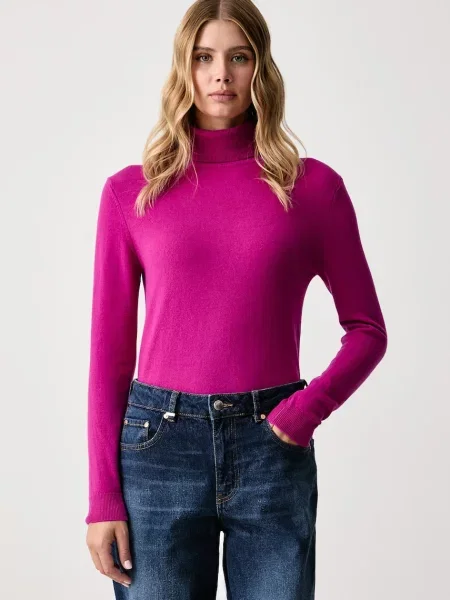 United Colors of Benetton pulover cu guler înalt pentru femei din lână violet