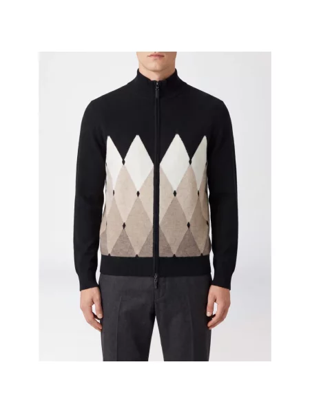 Kardigan Ballantyne z kaszmiru z wzorem argyle
