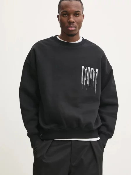 PURPLE BRAND hanorac de HWT FLEECE CREWNECK bărbați cu imprimeu negru