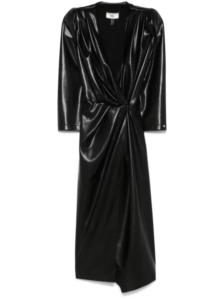 Sukienka midi Nissa skórzana do kolan garniturowa czarna