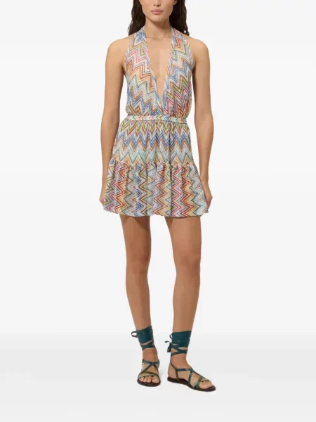 Rochie Missoni tricotate cu volane alb