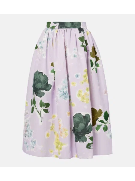 Fustă midi Erdem cu model floral până la genunchi violet