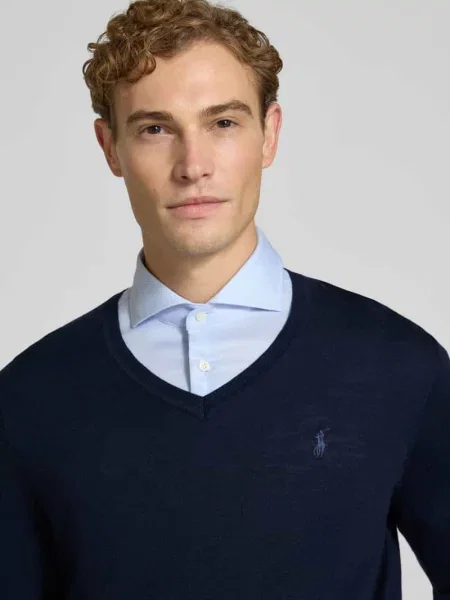 Sweter w kroju regular fit z czystej wełny Polo Ralph Lauren granatowy