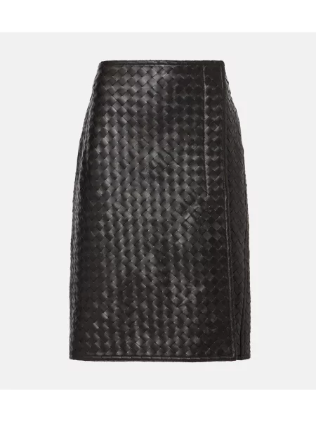 Spódnica skórzana Bottega Veneta do kolan brązowa