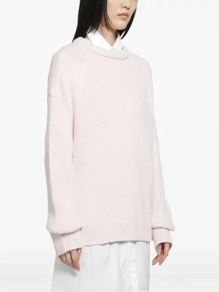 Lung pulover Jil Sander cu decolteu rotund roz