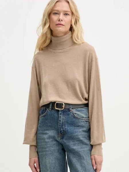 Pulover s dodatkom vune By Malene Birger MOHSEN za žene lagani s dolčevitom bež