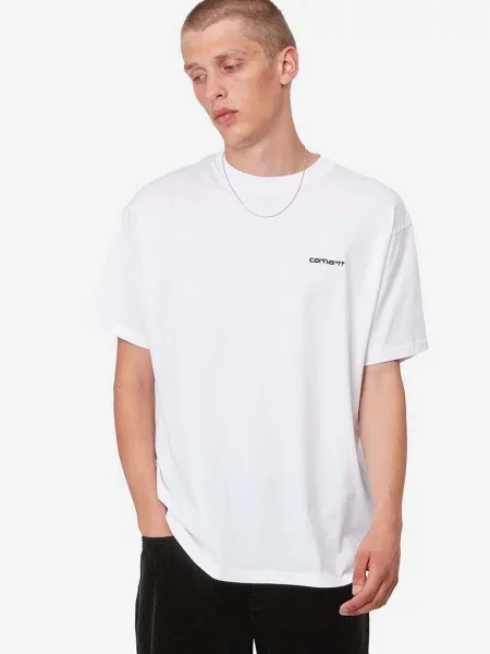 Carhartt WIP S/S Script Embroidery T-Shirt ATOM BLUE/WHITE tricou din pentru bărbați alb