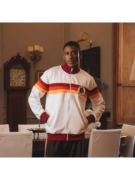 Kurtka/bluza piłkarska retro dla dorosłych AS Roma biała