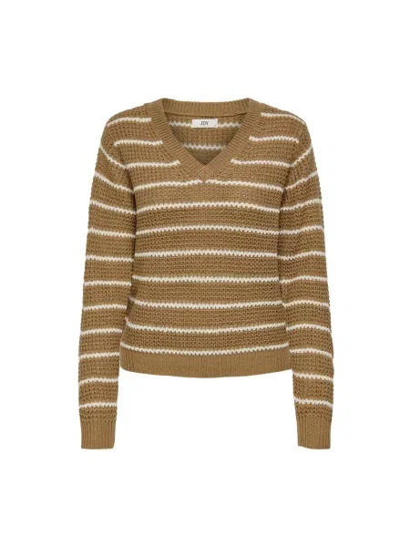 Sweter Jacqueline De Yong w paski z paskiem brązowy