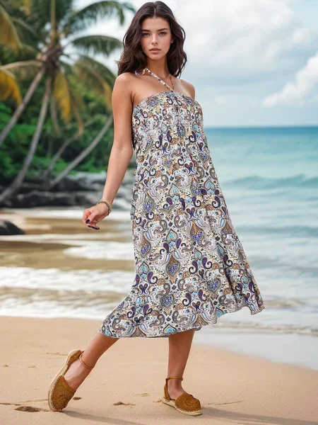 Obleka midi obleka Resti s potiskom nad koleni bela