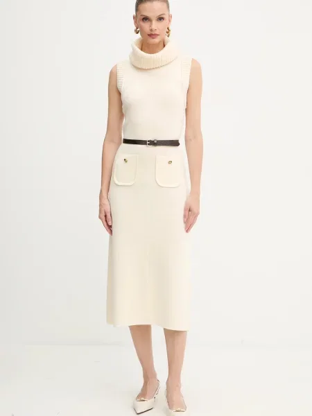 Luisa Spagnoli rochie din lână midi evazați bej