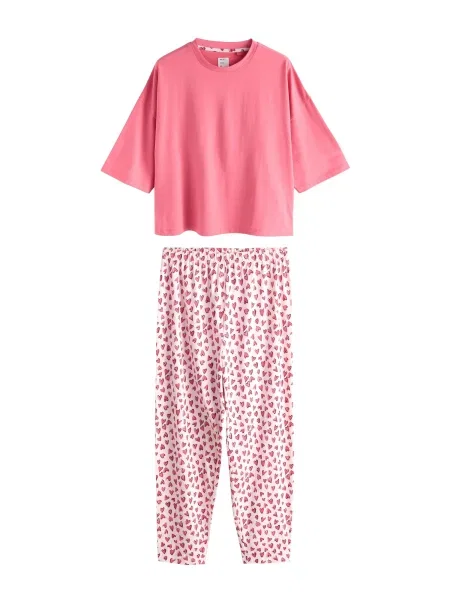 Next Pijama roșu deschis / negru alb