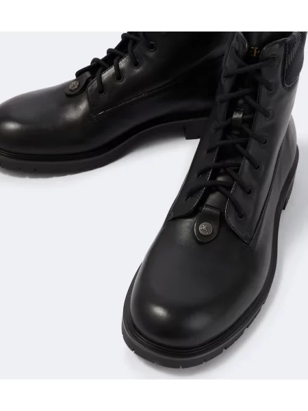 Kožené kockované členkové čižmy Burberry čierna