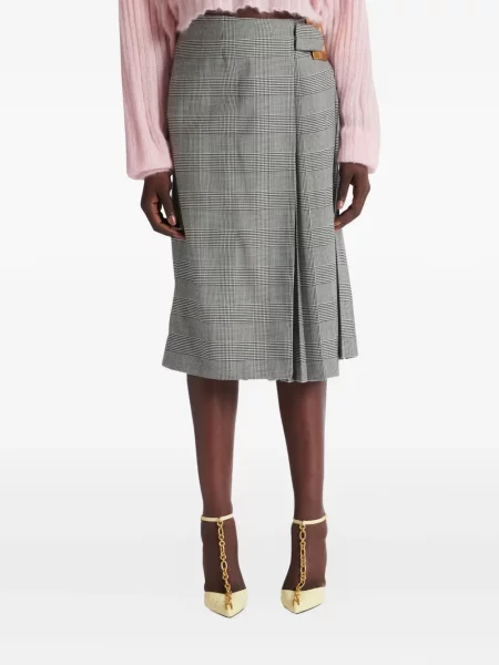 Spódnica plisowana Balmain w kratkę szara