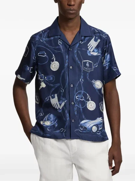 Cămașă Ralph Lauren Purple Label de mătase cu imagine albastru
