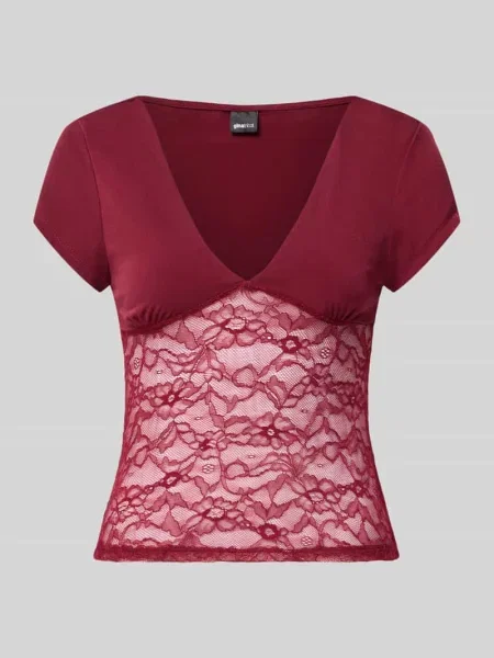 T-shirt z dekoltem w serek i koronką Gina Tricot