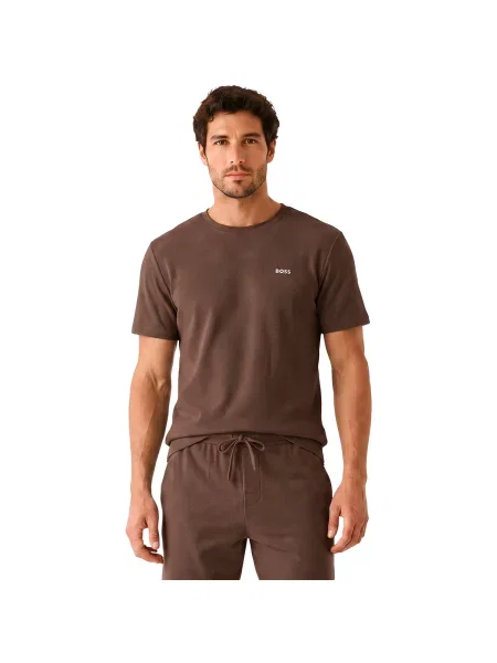 Tričko Hugo Boss Pyjama T-Shirt With Embroidered Logo Dark Brown XL hnědé