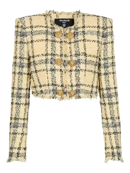Geacă Balmain din tweed galben