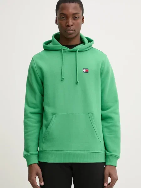 Суичър с качулка Tommy Jeans с качулка зелено