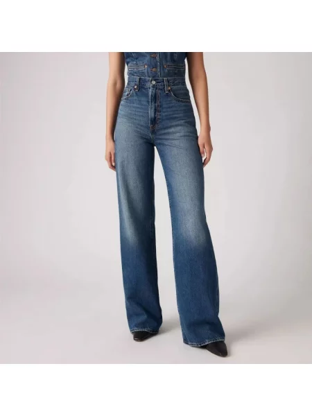 Levi's Dżinsy Szeroka nogawka w prążki Kobiety jednolity niebieski