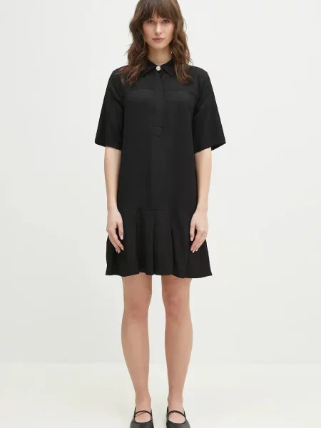 GANNI sukienka Viscose Twill Mini mini rozkloszowana czarny