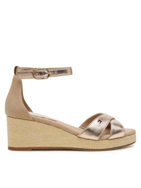 Сандали Tommy Hilfiger FLAG METALLIC MID WEDGE ESPAD златисто