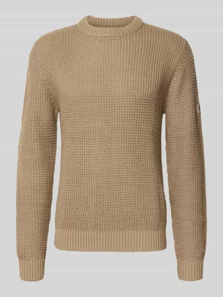 Sweter z dzianiny z prążkowanymi wykończeniami model ‘LINK’ Jack & Jones beżowy