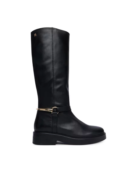 Офицерки Tommy Hilfiger Th Stud Leather Knee Riding Boot черен