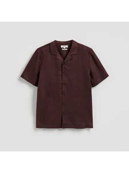 Reserved Lněná košile regular fit hnědá