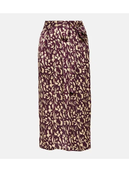 Fustă midi Velvet din satin cu imagine până la genunchi