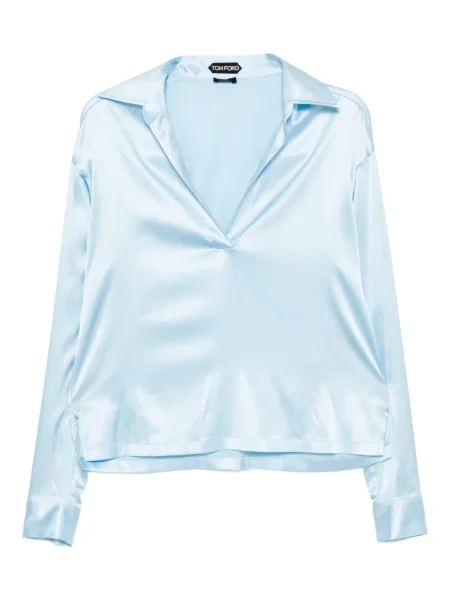 Polo Tom Ford cu broderie din satin albastru