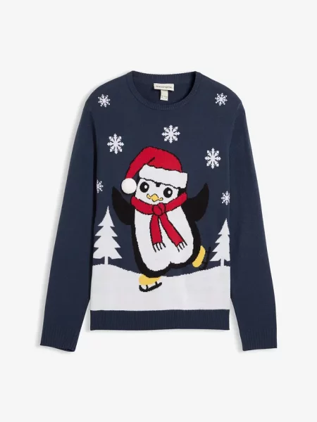 Sweter z bożonarodzeniowym motywem niebieski