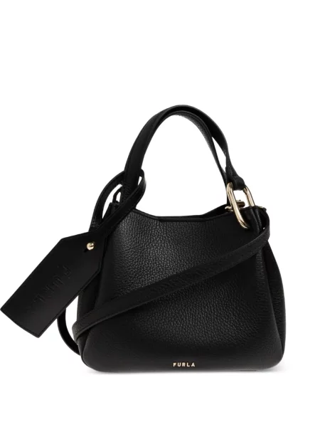 Bőr shopper táska Furla fekete