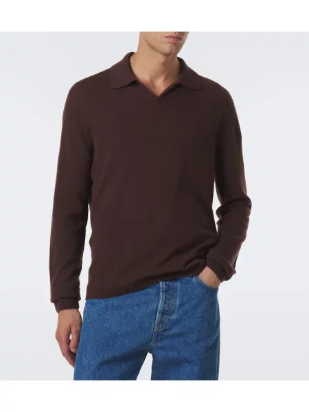 Tricou polo The Row din cașmir maro