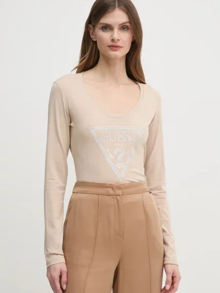 Блуза с дълги ръкави Guess бежово