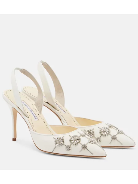 Pantofi cu toc Manolo Blahnik slingback alb