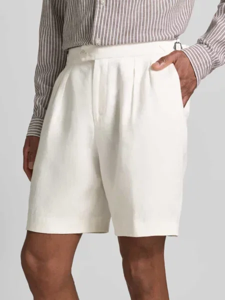 Szorty o kroju tapered fit z czystego lnu model PERIN' Boss białe