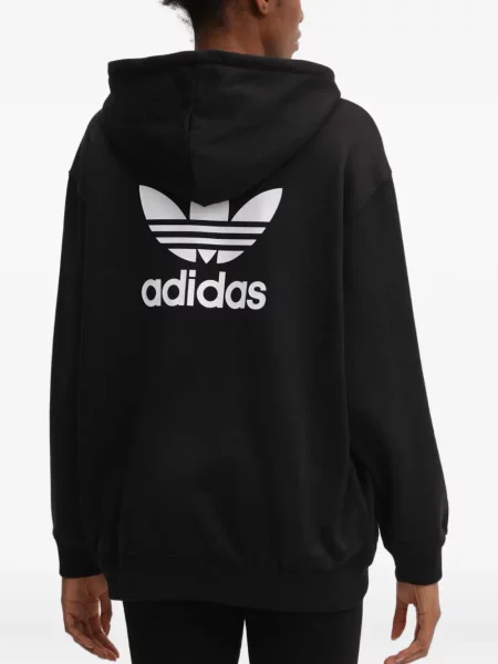 Prugasta satenska majica s kapuljačom Adidas crna