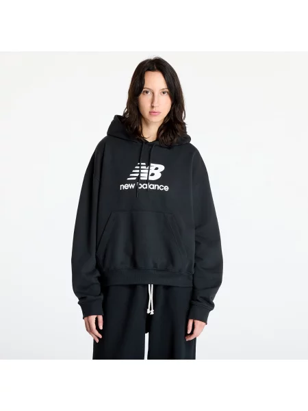 Mikina New Balance French Terry Stacked Logo Hoodie black černá