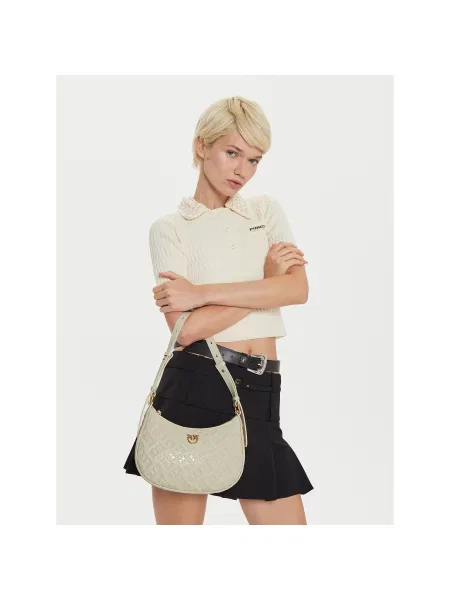 Ročna torba PINKO Half Moon Mini Fl AI PLTT Écru