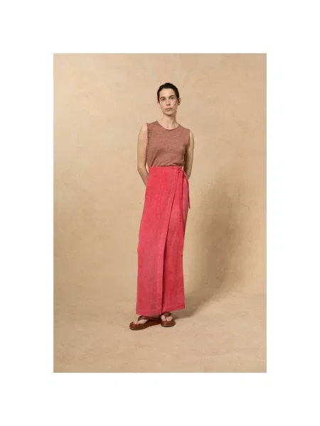 Lniana spódnica Cortana w paski różowa