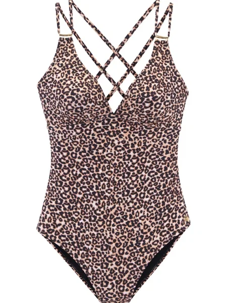 LASCANA Enodelne kopalke svetlo rjava / črna bela