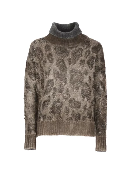 Pulover Avant Toi cu imagine cu model leopard maro