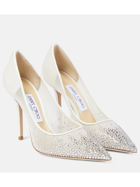 Полуотворени обувки Jimmy Choo с кристали бяло