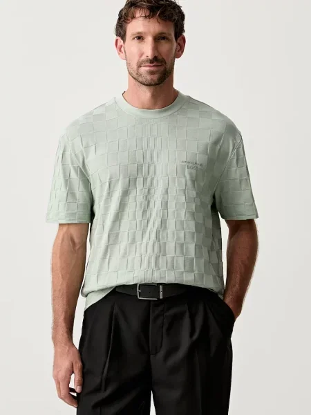 T-shirt o kroju regular fit z czystej bawełny model PS BOSS Green X PORSCHE zielona
