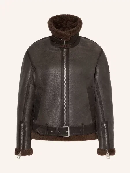 Belstaff Kožená Bunda Erskine černošedá / tmavě hnědá