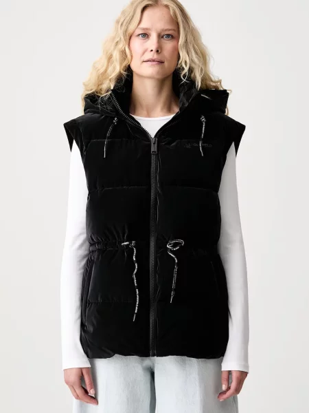 Karl Lagerfeld Jeans jachetă fără mâneci cu glugă pentru femei negru